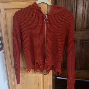 Ripped orange zip up hoodie